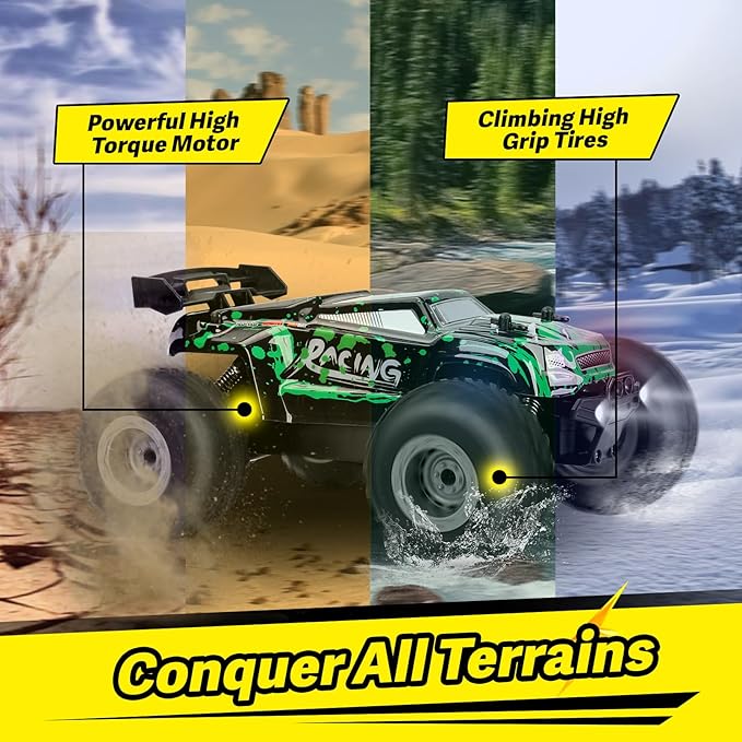 1:18 Remote Control Car for Boys Age 4-7 8-12, 20Mph All Terrian Remote Control Monster Truck with Colorful Bodylight, Headlight, High Torque Motor, Truck Toy for Boy Age 4-12 Birthday Gift