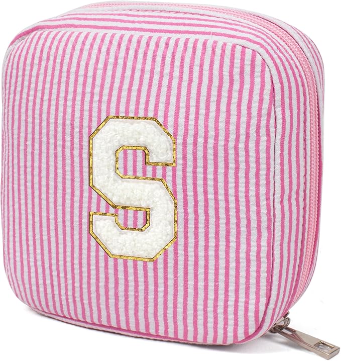 KOTORA Personalized Makeup Bag Monogram Cosmetic Bag Travel Make up Bag for Purse Birthday Gifts for Women Her Wedding Bridesmaid (Pink, S)