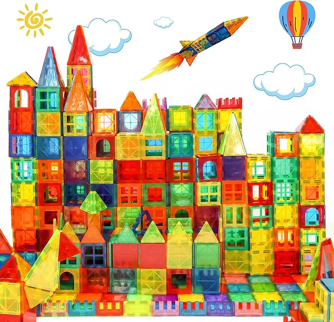 Magnetic Tiles 180 PCS with 2 Cars - STEM Building Blocks for Kids,Safe Magnatiles for 3+ Preschool Toddlers, Educational Gift for Boys & Girls