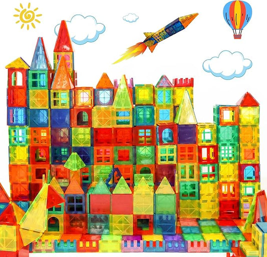 Magnetic Tiles 180 PCS with 2 Cars - STEM Building Blocks for Kids,Safe Magnatiles for 3+ Preschool Toddlers, Educational Gift for Boys & Girls