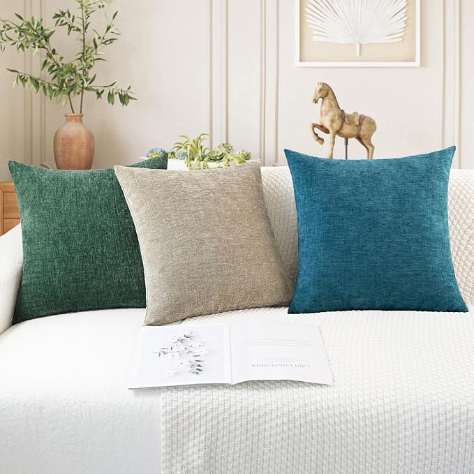 CaliTime Decorative Couch Throw Pillow Covers 16 X 16 Inches Light Taupe | Pack of 2, Cozy Chenille Cushion Cases for Sofa Bed Living Room Farmhouse Home