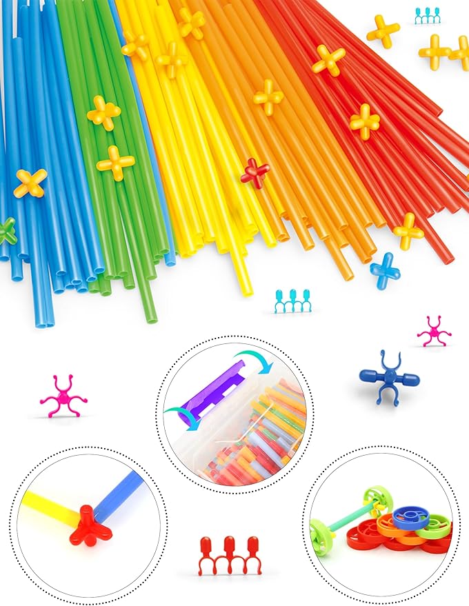 Straw Constructor Toy 600Pcs STEM Building Toys Set,Upgrade Interlocking Plastic Educational Toys Engineering Building Kit Safety Material Creativity Toy for 3-8 Years Boy and Girl Birthday Gifts