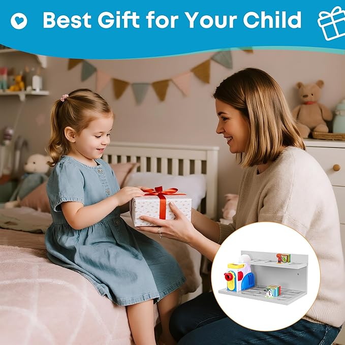 PHOENANCEE Floating Shelves for Little Tikes Story Dream Machine,Wall Shelf for Little Tikes Projector Books Audio Play Character Storage Tray Organizer for Toddlers Kids Girls Boys,Pine(Gray White)