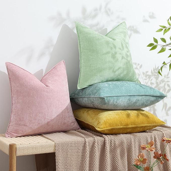 decorUhome Chenille Blush Pink Velvet Throw Pillow Covers 24x24 Set of 2 | Fall Soft Euro Sham Couch Decorative Modern Farmhouse Pillow Cases with Elegant Design for Sofa Bed Living Room Home Decor