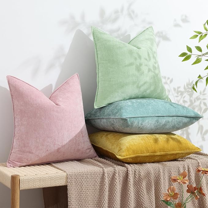 decorUhome Chenille Blush Pink Velvet Throw Pillow Covers 12x20 Set of 2 | Fall Soft Lumbar Couch Decorative Modern Farmhouse Pillow Cases with Elegant Design for Sofa Bed Living Room Home Decor