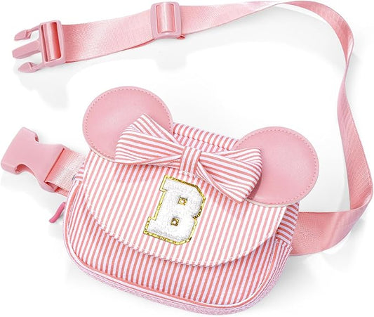 QLOVEA Daughter Gifts - Birthday Gifts for 3 4 5 6 7 8 9 10 11 12 13 Year Old Girls, Initial Fanny Pack Crossbody Bag Belt Bag Purse for Teen Girls Bean Pink B