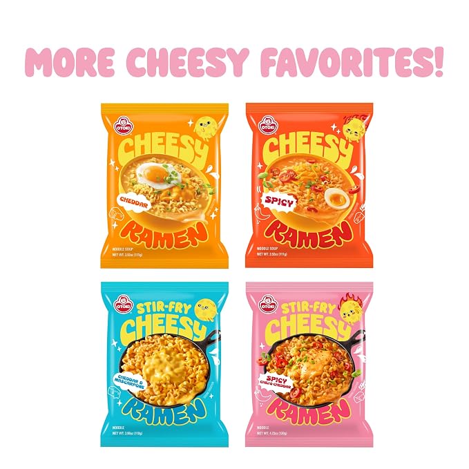 Otoki Spicy Cheesy Ramen Noodles, Mac & Cheese Meets Ramen, Spicy Chili Cheddar Flavor, Korean Instant Ramen, 4.23 oz Pack of 4