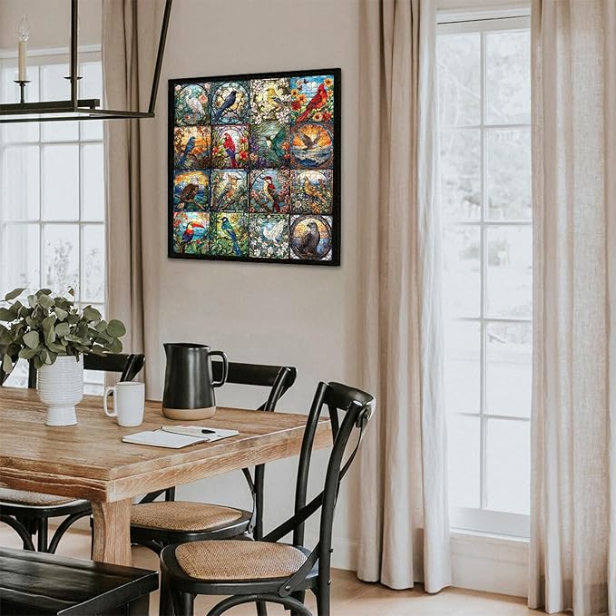 Stained Glass Puzzles for Adults 1000 Pieces, Bird Puzzles for Adults Flower with Cardinal Bird Parrot Hummingbird, Impossible Hard Challenging Jigsaw Puzzles