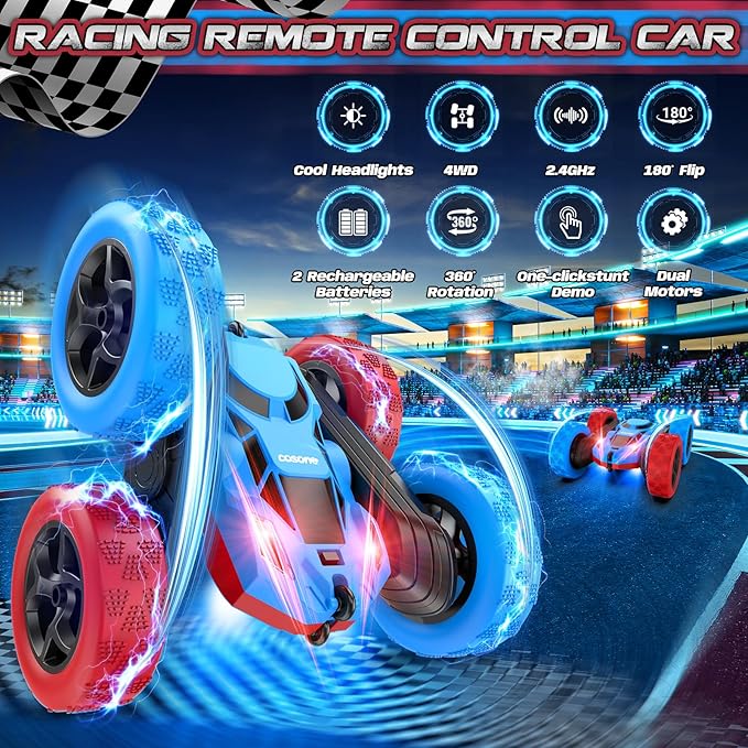 cosone Remote Control Car,RC Cars Toys for 6-12 Year Old Boys, Off Road RC Stunt Car 4WD 360° Rotating Remote Control Cars for Kids, Boys Girls Gifts for Birthday Gift