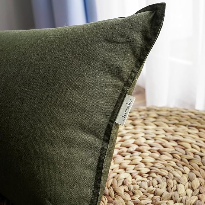 Jeanerlor Solid Cotton Linen Decoration Toss Throw Pillow Sham Cushion Case Special Pillow Cover Delicate Decorative Pillowcase for Bed/Chair/Couch, 18"x18"(45 x 45cm), Olive Green
