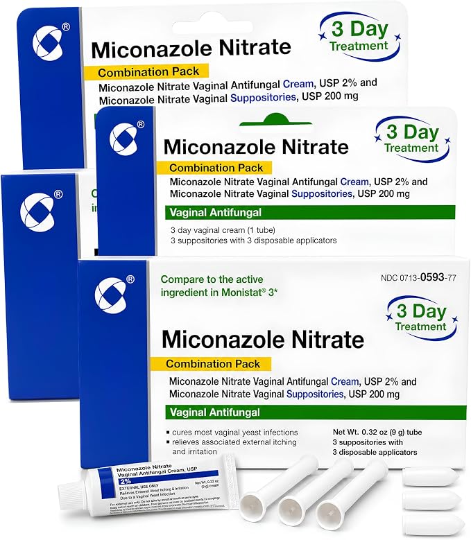 Miconazole Nitrate 3-Day Yeast Infection Treatment - Antifungal Cream & Suppository Bundle - Relieves Itching & Irritation, Combination Pack (2)