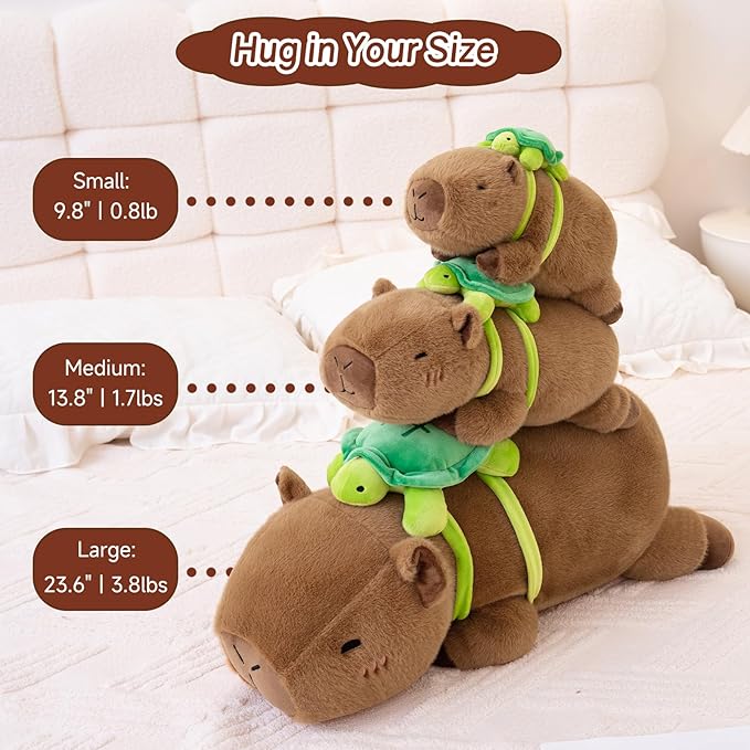 SQEQE Weighted Stuffed Animals Capybara Plush, Weighted Capybara Stuffed Animals with Turtle Backpack, Soft Pillow Toy for Kids Adults, Birthday Presents 13.8 Inch, 1.7 Lbs