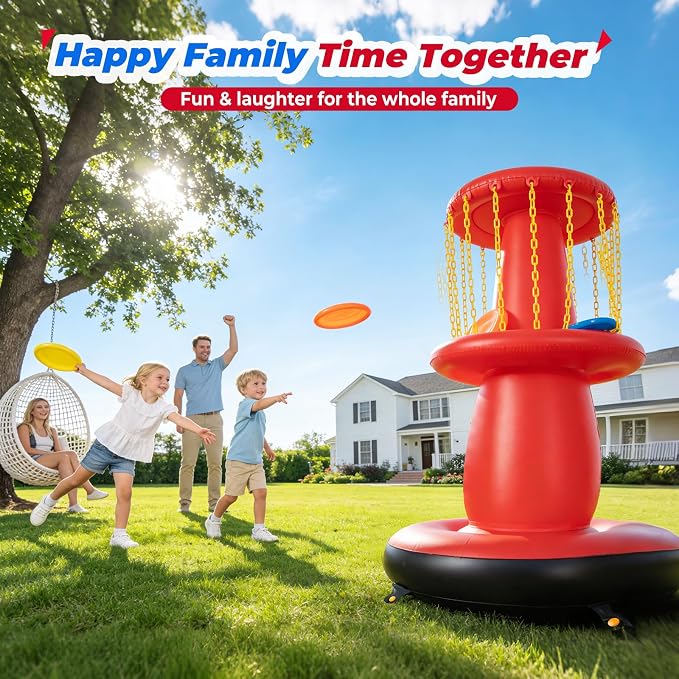 EKEPE Inflatable Disc Golf Basket - Inflatable Throwing Game for Kids and Adults, Portable Disc Golf Target Set with 6pcs Disc Golf Disc and Carry Bag for Backyard, Indoor or Outdoor