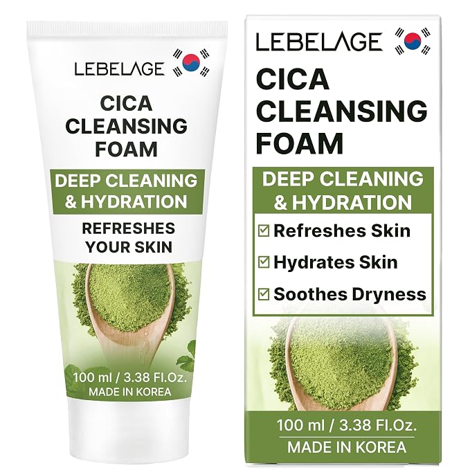 LEBELAGE Korean Cica Facial Cleanser 3.38 oz | Cleansing Foam Face Wash | Low pH Gentle Hydrating Daily Facial Cleanser Sensitive Skin | Deep Cleansing Foaming Cleanser, Pore Care-All Skin Types