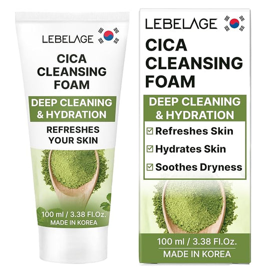 LEBELAGE Korean Cica Facial Cleanser 3.38 oz | Cleansing Foam Face Wash | Low pH Gentle Hydrating Daily Facial Cleanser Sensitive Skin | Deep Cleansing Foaming Cleanser, Pore Care-All Skin Types
