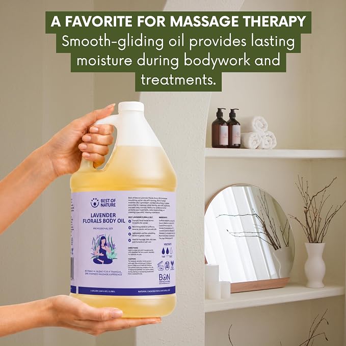 Best of Nature Lavender Florals Aromatherapy Massage & Body Oil - Tranquil, Soothing Blend with Lavender, Sage, Rosewood & Palmarosa, Ideal for Relaxing Massage or Daily Moisturizing