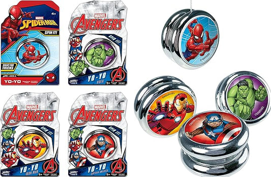 JA-RU Marvel Avengers & Spiderman Beginner Yoyo (4 Yoyos) Super Hero Yoyo for Kids, Boys & Girls. Auto Return & Responsive Yoyo. String Trick. Classic Vintage Toy Gifts & Stocking Stuffers. 6806-4