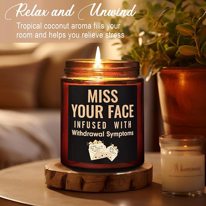 Funny Friend Gifts for Women Men - Miss Your Face Candle for Her Him - Fun Birthday, Friendship, Relaxing Gift - Tropical Coconut Soy Candle for Home - Gift for Sister Bestie BFF Girlfriend