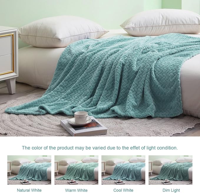 Exclusivo Mezcla Fleece Throw Blanket for Couch Sofa, 50”x70”, Celadon | Oversized Soft Cozy Fluffy Blankets for Summer, Decorative Plush Flannel Throws for Living room, Bedroom with Leaves Pattern