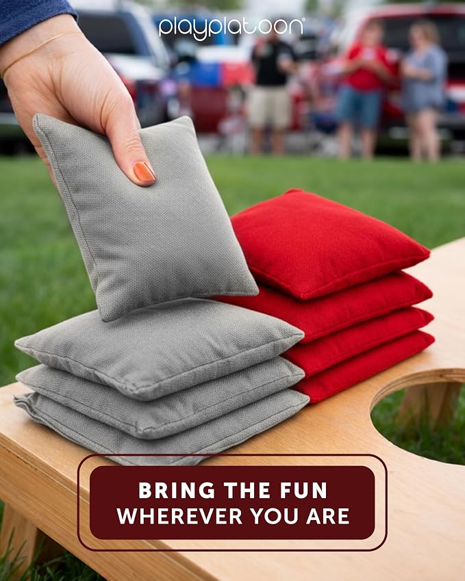 Play Platoon Cornhole Bags Weather Resistant- Set of 8 Regulation Bean Bags for Tossing- Official Professional Size & Weight Corn Hole Bags Two Color All Weather Cornhole Beans Bag Set with Tote Bag