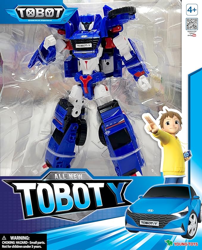 New TOBOT, TOBOT Y, Youngtoys Transforming Collectible Vehicle to Robot, Heroes Animation Character Toys for Kids 3 and up Transform Toys Cars, Large Size 10-inch