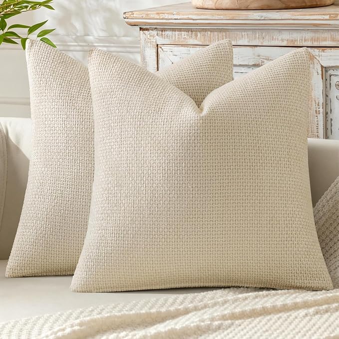 MIULEE Decorative Couch Throw Pillow Covers 20x20 Inch Neutral Cream 2 Pack | Modern Boho Accent, Soft Chenille Pillow Covers, Farmhouse Cushion Cases for Home Decor Bed Sofa Living Room