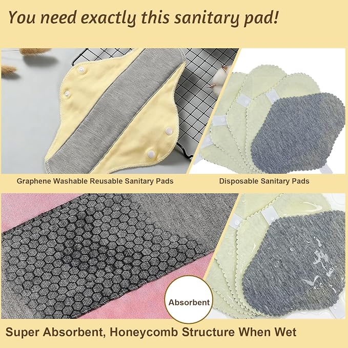 Washable Menstrual Pads – Reusable | Versatile pads for women，Breathable，Leakproof Design，Reusable & Washable