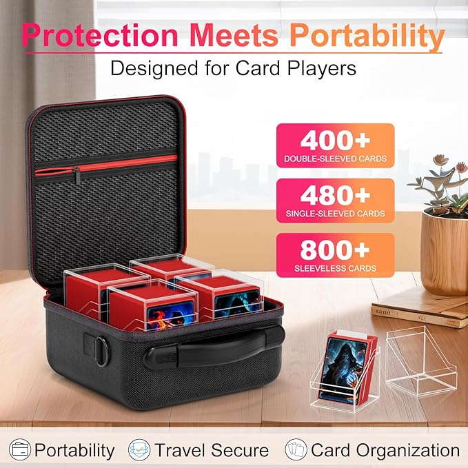 Proijeut Card Deck Box with Portable Case, 4 Pack Clear Commander Deck Box with 4 Dividers, Holds 400+ Double Sleeved Cards, Fit for MTG, YuGiOh, TCG