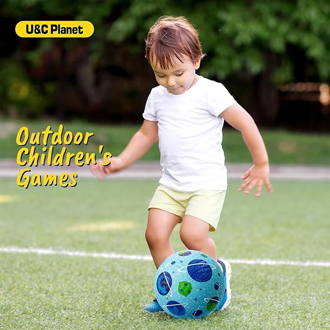 U&C Planet 2 Pack Playground Balls for Toddler Kids, 6 inch 8.5 inch Cartoon Rubber Balls with Pump, Dodgeball Kickball for Outdoor & Indoor Game, Great Gift for Boys Girls Aged 1 and Above