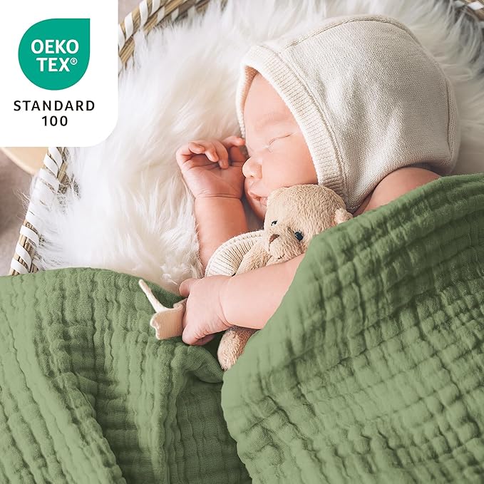 Love's cabin 100% Cotton Muslin Blanket, 6 Layer Lightweight Breathable Gauze Throw Blanket 50 x 60 Inches, Soft All Season Blanket for Couch, Bed, Sofa, Sage Green