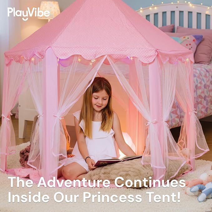 Playvibe Teepee Tent for Kids with LED Star Lights - Toddler Tent & Reading Corner for Kids, Playhouse Gift, Nursery Decor & Indoor Play, Winter Indoor Retreat Toy Fort for Toddler