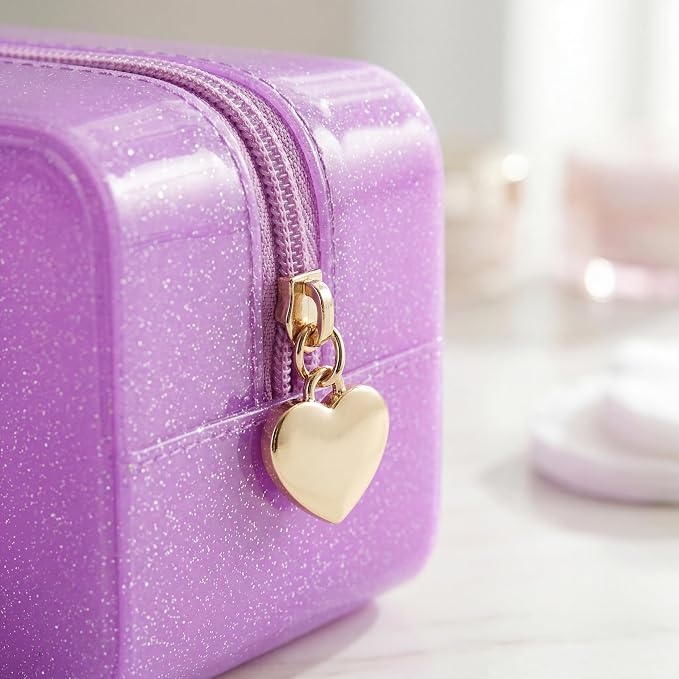 RSRSLEII Stardust Twinkle Jelly Travel Makeup & Toiletry Bag, Waterproof PVC Cosmetic Bag/Case for Women，Zipper SPF Beach Bag for Sunscreen Skincare and Daily Essentials (03Purple)