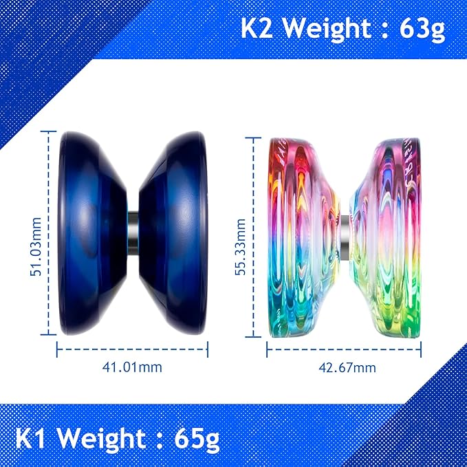 MAGICYOYO Responsive Yoyos for Beginner, Plastic Dual Purpose Pro Yo yo 2 Pack Gradient Yo-Yo K2 + Kids Yoyo K1 with 12 Yo-yo Strings, Yoyo Case + Accessories Kit (K2 Gradient + K1 Dark Blue)