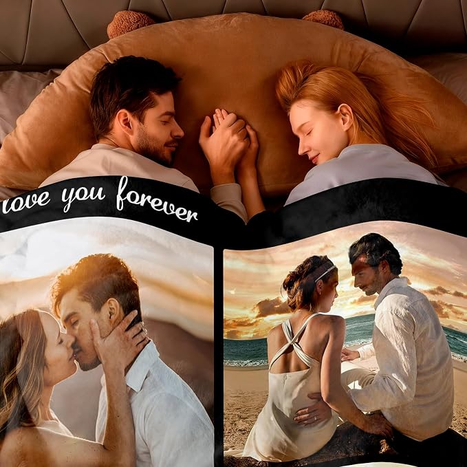 SHIPS NEXT DAY Custom Blanket with Picture Text Personalized Throws Blanket with Photos Customize Blanket Customizable Blankets Customized Gifts for Mom Dad Couple Girlfriend Boyfriend Wife Husband