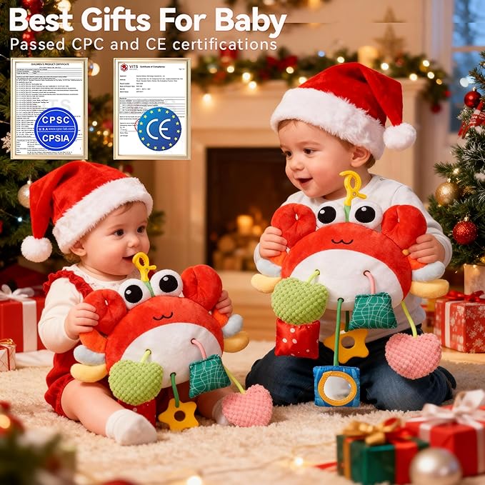Choco Bear Baby Car Seat Toy, Baby Toys 0-6 Months 0-3-6-12 Months Newborn Toys,Infant Sensory Toy with Rattles & Mirror,Stroller Toys Hanging Toy for Crib, Babies CarSeat Toy,Gift for Baby Boy Girl