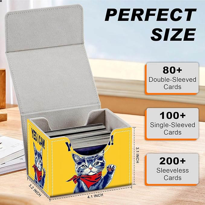 DEGDFSGR for TCG MTG Card Game Storage Box Organizer Trading Card Case Commander Deck Box Magnetic Closure Creative Pattern Up to 200 Cards, Cute Cat Red Bandana