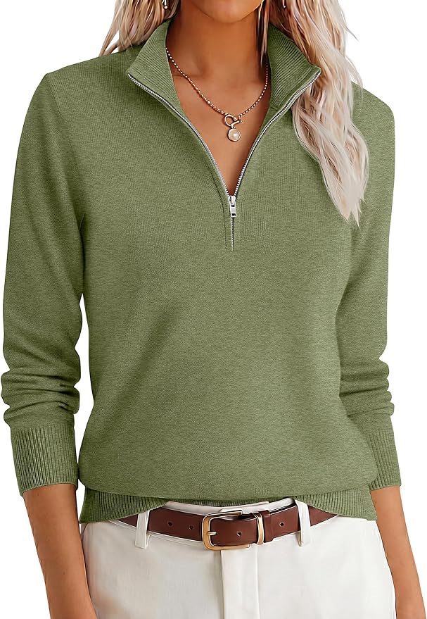 ANRABESS Women Quarter Zip Long Sleeve Fall Pullover Sweater | Soft Knit Fabric Medium Stretch, Business Casual Work Office, Travel Vacation, 2026 Trendy Fashion, Winter Cozy Outfits