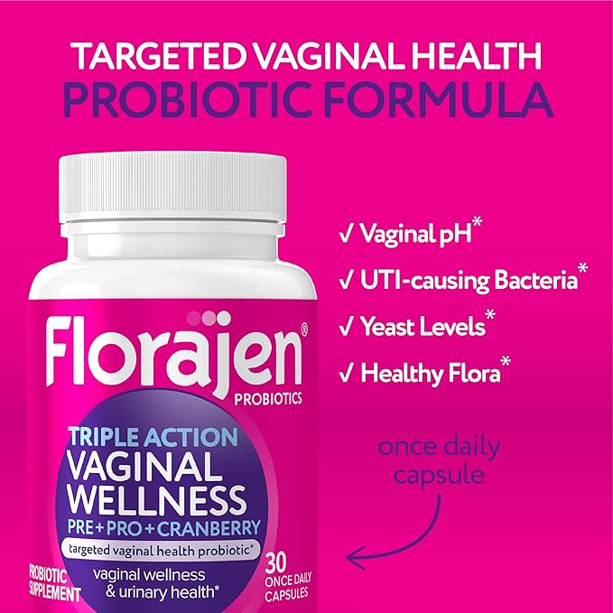 Florajen Women’s Probiotic with Cranberry - Prebiotic + Probiotic for Vaginal, Digestive, & Immune Support - Women’s Gut & Urinary Health Support - Vegan, Gluten-Free Daily Wellness - 30 Capsules