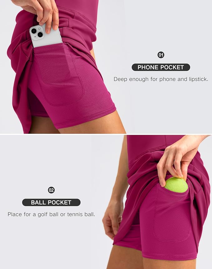 Women's 18" Skorts with 4 Side Pockets High Waisted Long Golf Skirt | Soft, Lightweight, Stretch, Breathable, Mesh Built-in Shorts, Athletic, Tennis, Dressy, Casual