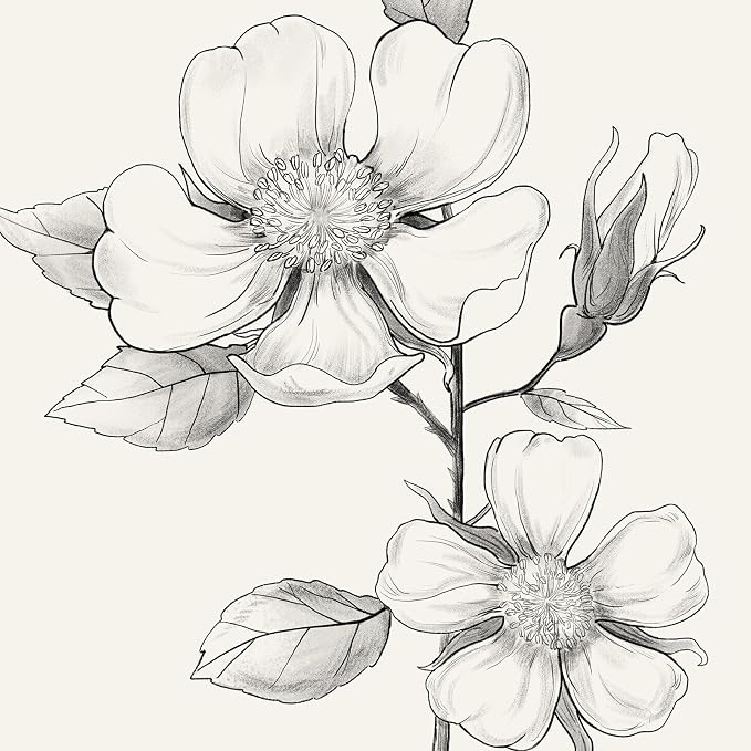 Framed Black and White Floral Wall Art, 4 Piece Vintage Gray Botanical Canvas Prints Painting Artwork, Minimalist Neutral Flower Pictures for Farmhouse Bedroom Living Room Bathroom Home Decor, 11x14