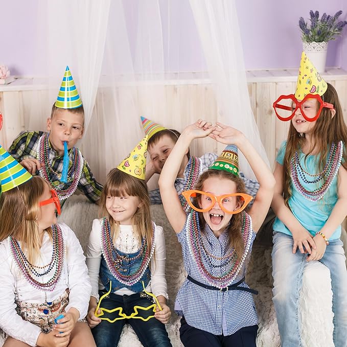 100PCS Mardi Gras Beads, Colorful Beads Necklace Toy Party Favors, 33" Bead Costume Accessories Bulk, Festival Mardi Gras Parade Throw Accessories Wedding Birthday Celebrations Decor