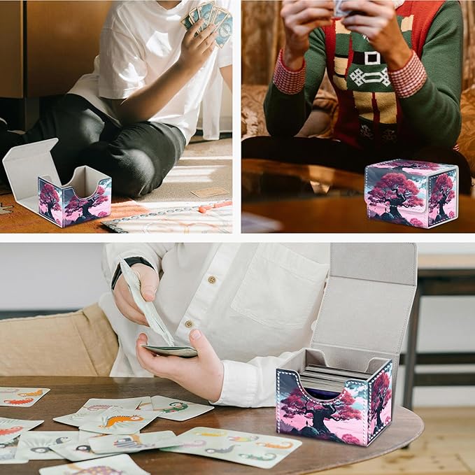 DEGDFSGRCard Game Storage Box for TCG MTG Commander Deck Box Organizer Trading Card CaseMagnetic Closure Creative Pattern Up to 200 Cards, A Large Tree In Pink