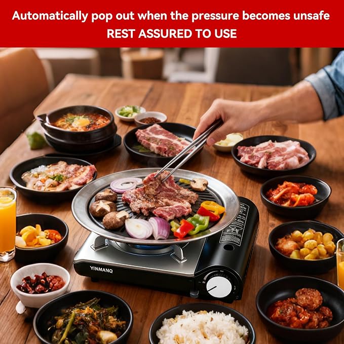 Detachable Grill Pan & Butane Stove Combo with Safety Auto-Eject | Portable Suitcase Design for Camping, Tailgating, Picnics, Indoor/Outdoor Cooking & Hot Pot