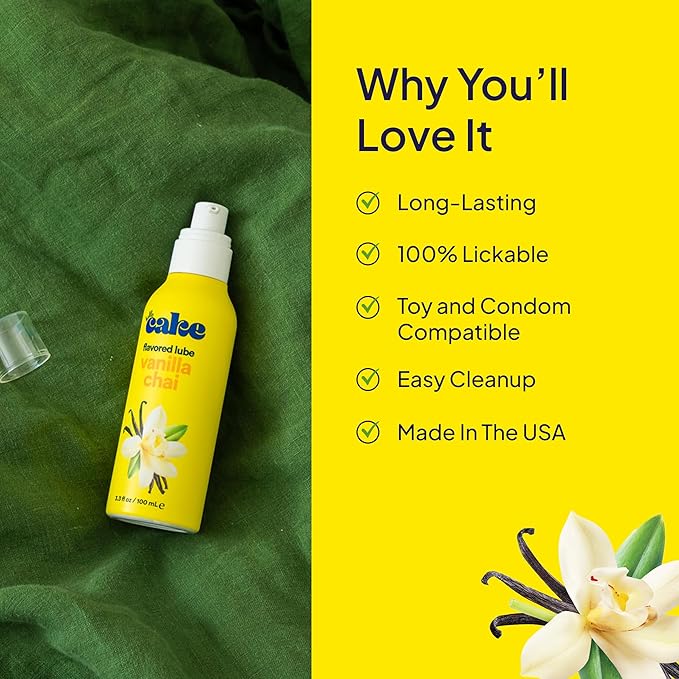 Hello Cake Vanilla Chai Flavored Lube - Sugar-Free Water-Based Personal Lubricant for Men, Women, and Couples, 3.3 fl oz