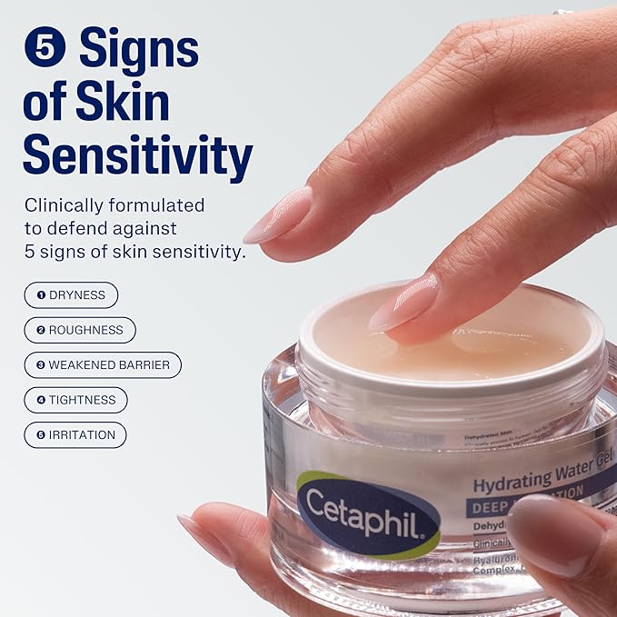 Cetaphil Deep Hydration Skin Restoring Water Gel with Hyaluronic and Polyglutamic Acid, Face Moisturizer, 72 Hour Hydration, For Dry, Dehydrated Sensitive Skin, Fragrance Free, 1.7 oz (Pack of 2)