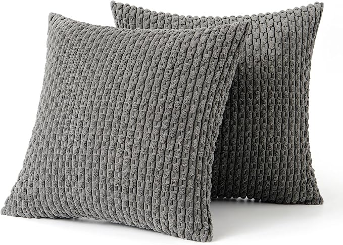 MIULEE Decorative Throw Pillow Covers 18x18 Dark Grey Textured Corduroy | Pack of 2 Striped Pillow Covers Modern Farmhouse Home Decor for Couch Bed Sofa Living Room