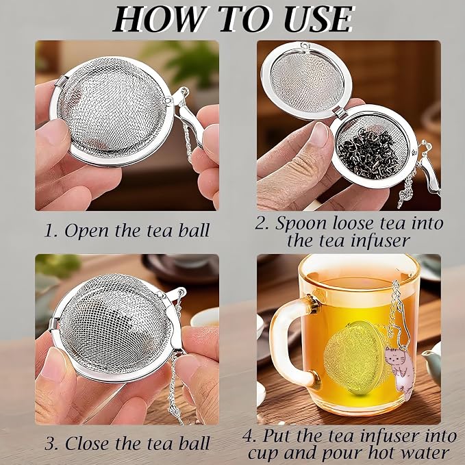 Cat Tea Infuser Set 2PCS, Loose Leaf Tea Strainers with Cute Alloy Charm, Stainless Steel Mesh Steeper for Flower Fruits Spices Herbal Tea and Cold Brew