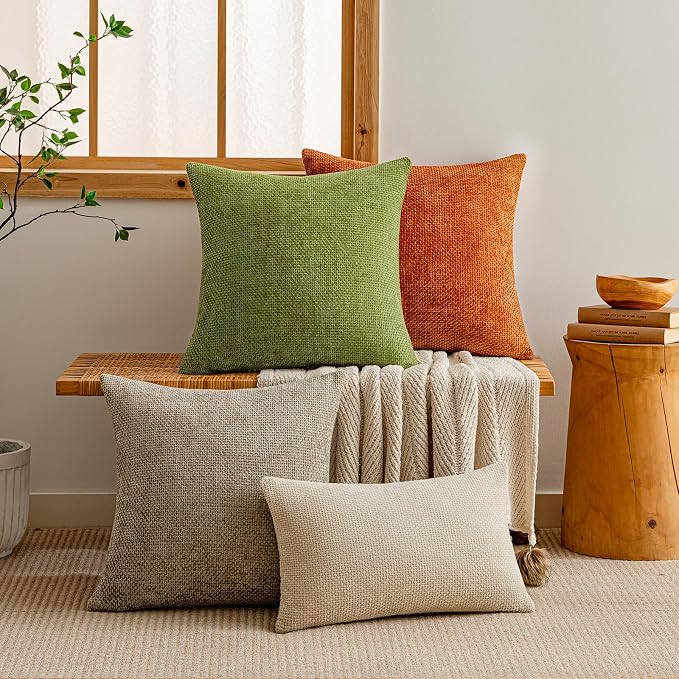 a moment Forest Green Chenille Throw Pillow Covers 24x24 Inch Pack of 2 Modern Decorative Throw Pillow Cases Farmhouse Cross Covers Home Decor for Sofa Bedroom Living Room