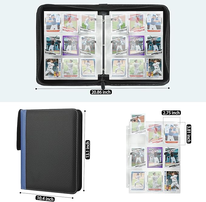 9 Pockets Trading Card Binder with Sleeves Card Organizer, 900 Double Sided Pocket PU Card Collection Binder, Baseball Binder,for Sports Card, MTG, TCG Yugioh Card (Blue)