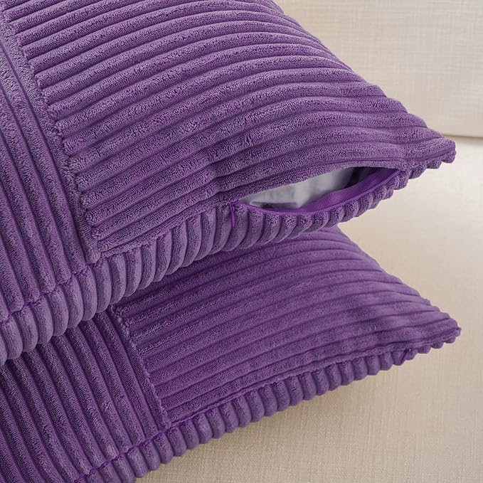 Fancy Homi Set of 2, Purple Patchwork Corduroy Decorative Soft Striped Modern Accent Cushion Case Farmhouse Boho Neutral Throw Pillow Covers for Chair Couch Bed Sofa Living Room 36x14 Inch